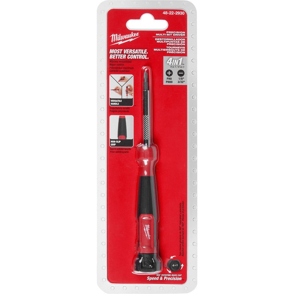 Bit Screwdrivers; Type: Multi-Bit Screwdriver ; Tip Type: Multi ; Drive Size (TXT): #0,#00,1/8",3/32" ; Shaft Length: 1.0000 ; Finish: Chrome ; Overall Length (Decimal Inch): 5.7500