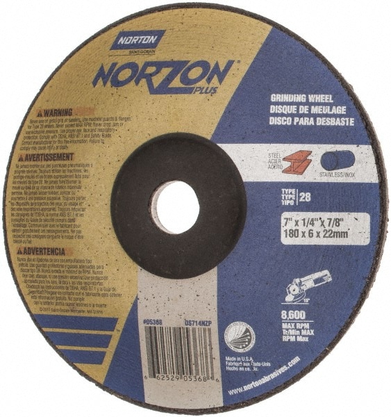 Norton 66252905368 Depressed Center Wheel: Type 28, 7" Dia, Ceramic Image