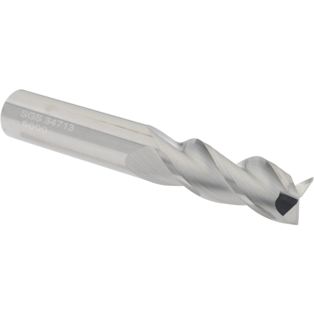 SGS 34713 Square End Mill: 1/2 Dia, 1-1/4 LOC, 1/2 Shank Dia, 3-1/4 OAL, 3 Flutes, Solid Carbide Image