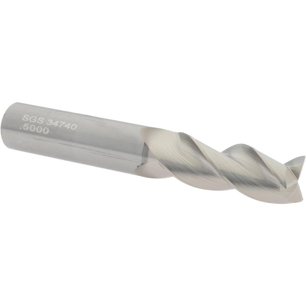 SGS 34740 Square End Mill: 1/2 Dia, 1-1/4 LOC, 1/2 Shank Dia, 3-1/4 OAL, 3 Flutes, Solid Carbide Image