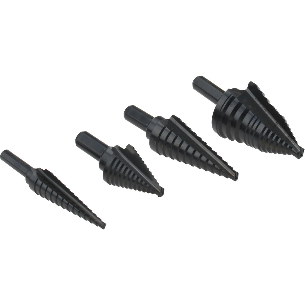 Drill Bit Set:  Step Drill Bit Set,  4 Pc,  High-Speed Steel