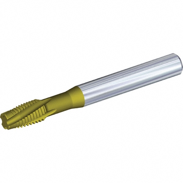 Spiral Flute Tap: 3/8-16 UNC, 4 Flutes, Plug, 3B Class of Fit, Solid Carbide, TiAlN/TiN Coated