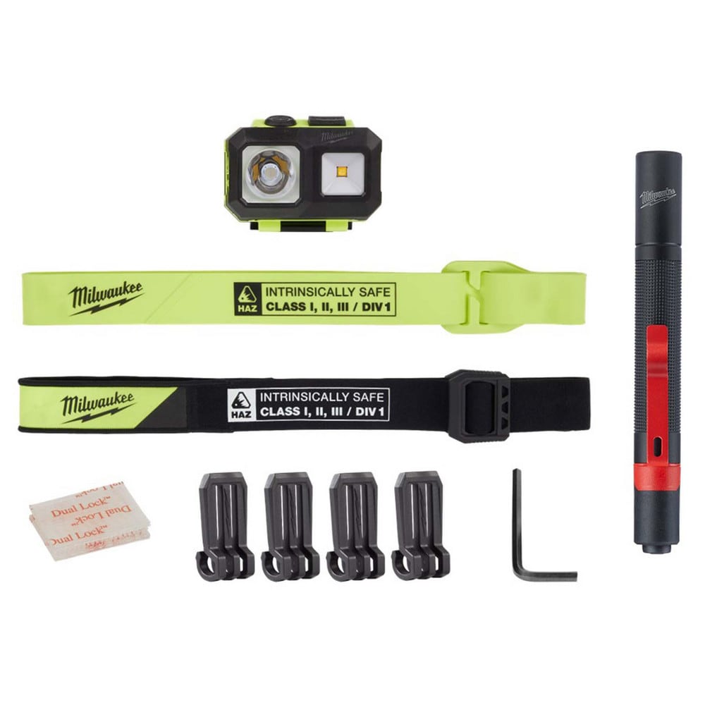 Flashlights; Bulb Type: LED ; Number Of Light Modes: 3 ; Batteries Included: Yes ; Battery Chemistry: Alkaline ; Rechargeable: Yes ; Includes: MILWAUKEE. Intrinsically Safe C I, II, III / D 1 Spot/Flood Headlamp&Penlight