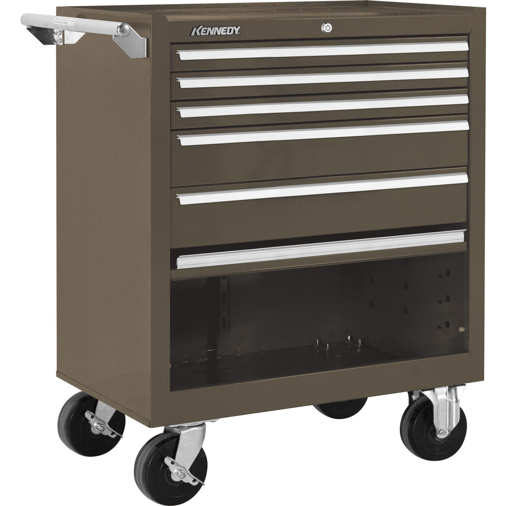 Steel Tool Roller Cabinet: 29" Wide, 5 Drawer - Brown, Tubular Key Lock