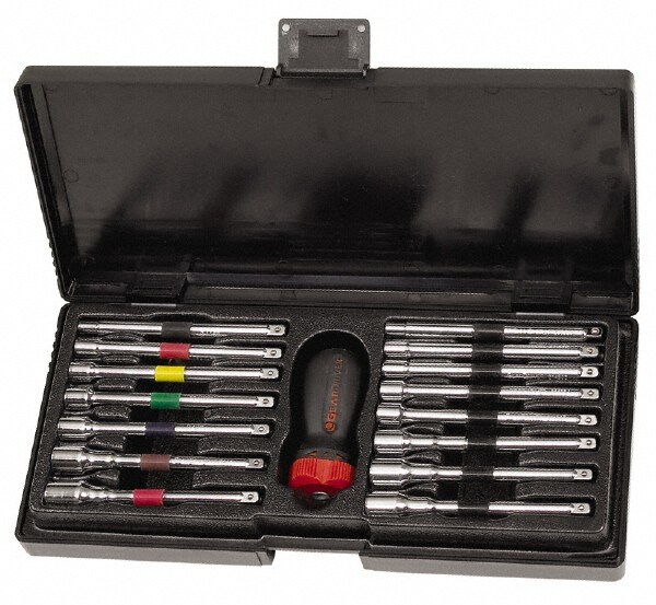 Nut Driver Set: 16 Pc, Interchangeable Shaft, Color-Coded Handle