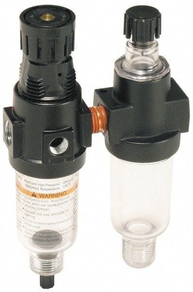 FRL Combination Unit: 1/4 NPT, Miniature, 2 Pc Filter/Regulator-Lubricator