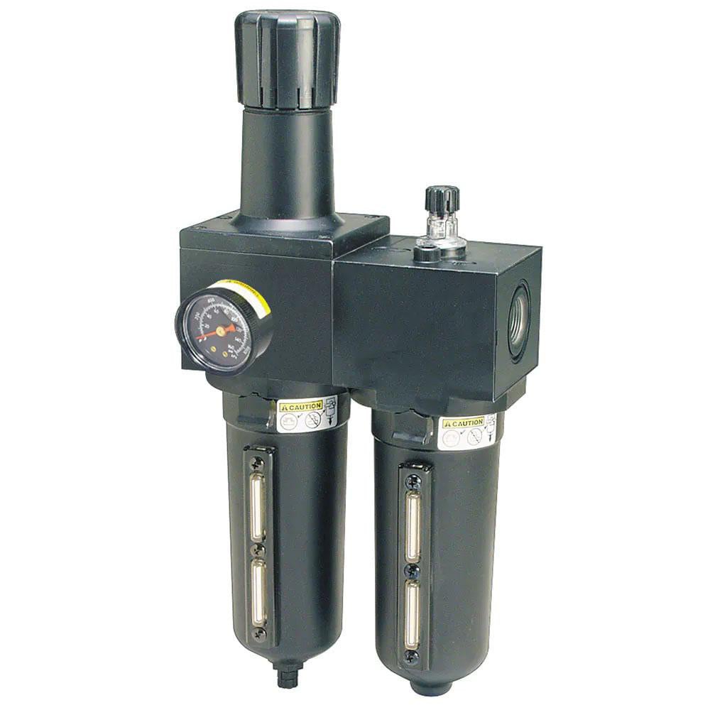 Parker P3NCA98SGMNGLNB FRL Combination Unit: 1 NPT, Heavy-Duty, 2 Pc Filter/Regulator-Lubricator with Pressure Gauge Image