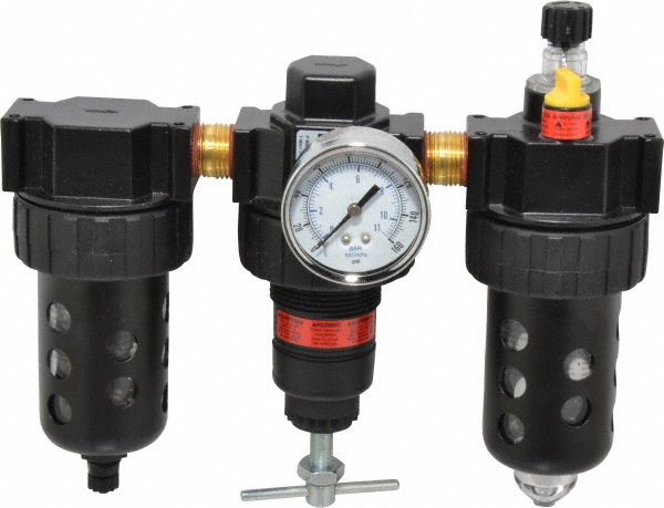 thumbnail interactive-video image 1 of Manual Drain Water Separator Rotary S130080 Unit - 0-175 PSI Gauge, Manual Drain Air Compressor Filter Regulator Lubricator Combo 1 of 10