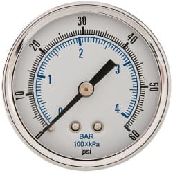 FRL Pressure Gauge: 1/4" Port, 60 Max psi, Use with 06, 07, 16, 17 & P3N