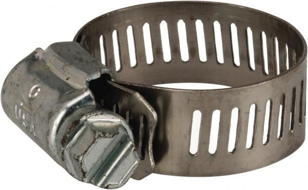 Worm Gear Clamp: 1/2 to 1-1/4" Dia, Stainless Steel Band