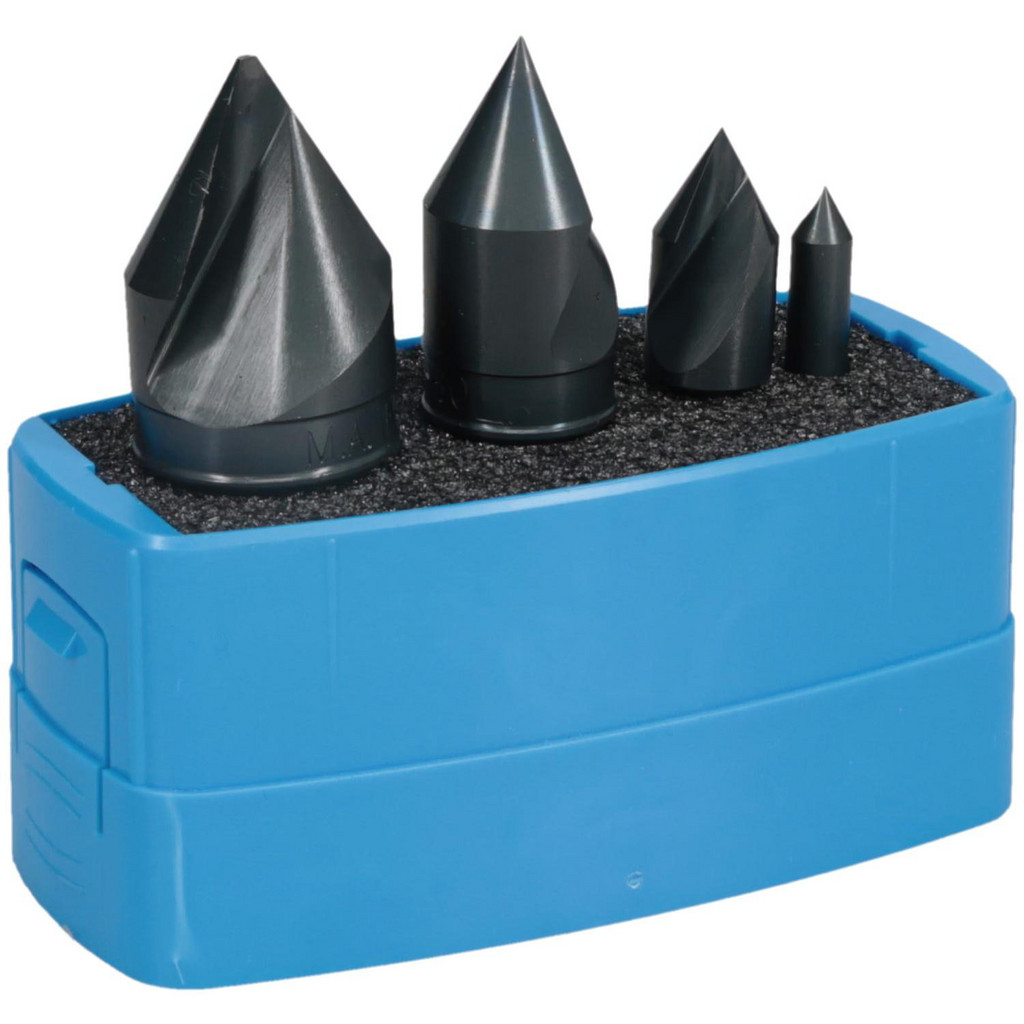 M.A. Ford® Countersink Set: 4 Pc, 1/4 to 1" Head Dia, 1 Flute, 60 deg Included Angle - Bright/Uncoated Finish, High-Speed Steel | Part #64100001