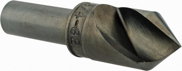 Countersink: 3/4" Head Dia, 82.00 deg Included Angle, 1 Flute, High-Speed Steel, Right Hand Cut - 1/2" Shank Dia, 2-3/4" OAL, Bright/Uncoated Finish