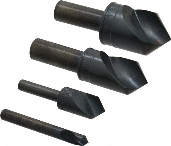 Countersink Set: 4 Pc, 1/4 to 1" Head Dia, 1 Flute, 90 ° Included Angle