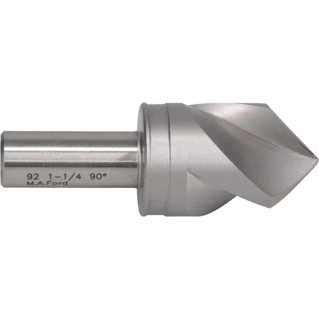 M.A. Ford® Countersink: 1-1/4" Head Dia, 90 deg Included Angle, 3 Flute, High-Speed Steel, Right Hand Cut - 5/8" Shank Dia, 2-3/4" OAL