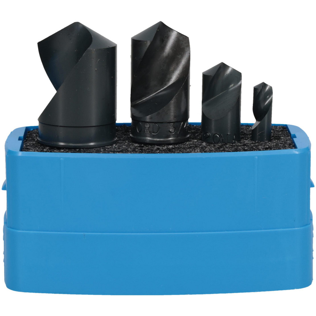 M.A. Ford® Countersink Set: 4 Pc, 1/4 to 1" Head Dia, 1 Flute, 120 deg Included Angle - Bright/Uncoated Finish, High-Speed Steel | Part #64100006