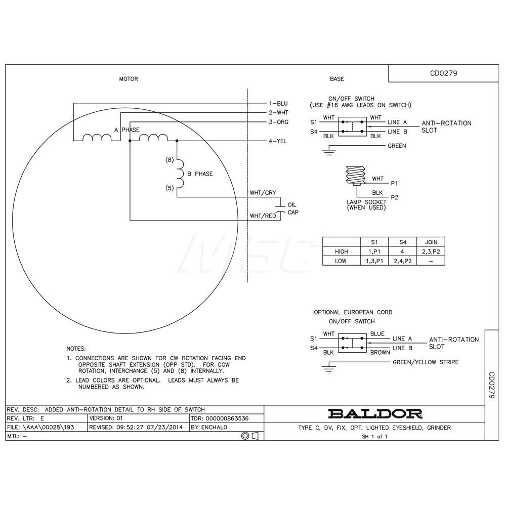 Baldor Reliance Bench Grinder 7" Wheel Dia, 5/8" Arbor Hole Dia MSC Direct