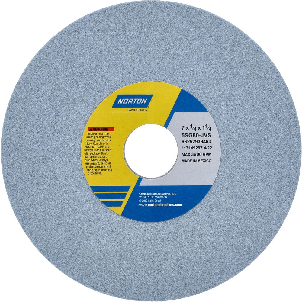 Surface Grinding Wheel: 7" Dia, 1/4" Thick, 1-1/4" Hole, 80 Grit, J Hardness