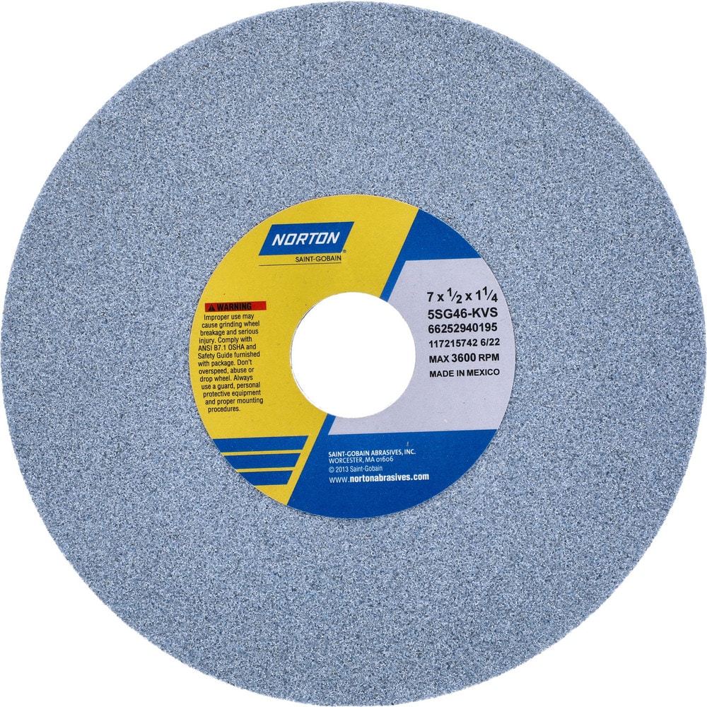 Surface Grinding Wheel: 7" Dia, 1/2" Thick, 1-1/4" Hole, 46 Grit, K Hardness