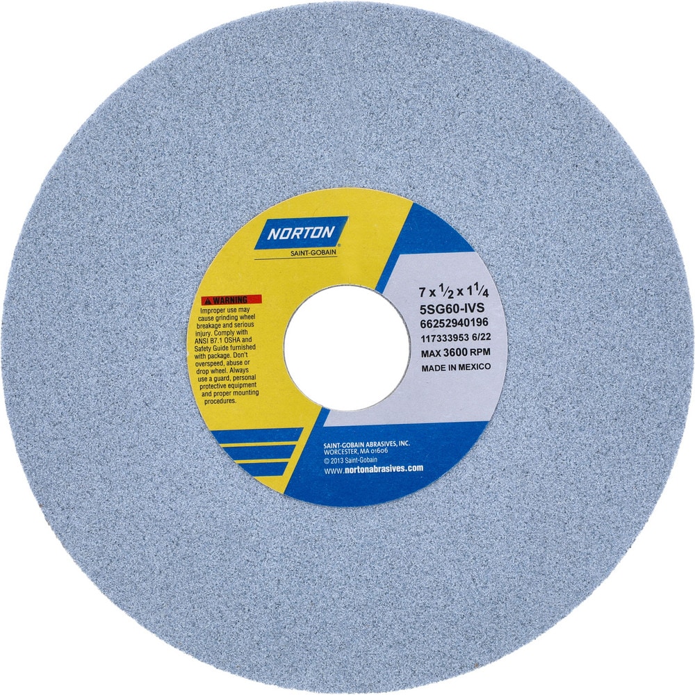 Surface Grinding Wheel: 7" Dia, 1/2" Thick, 1-1/4" Hole, 60 Grit, I Hardness