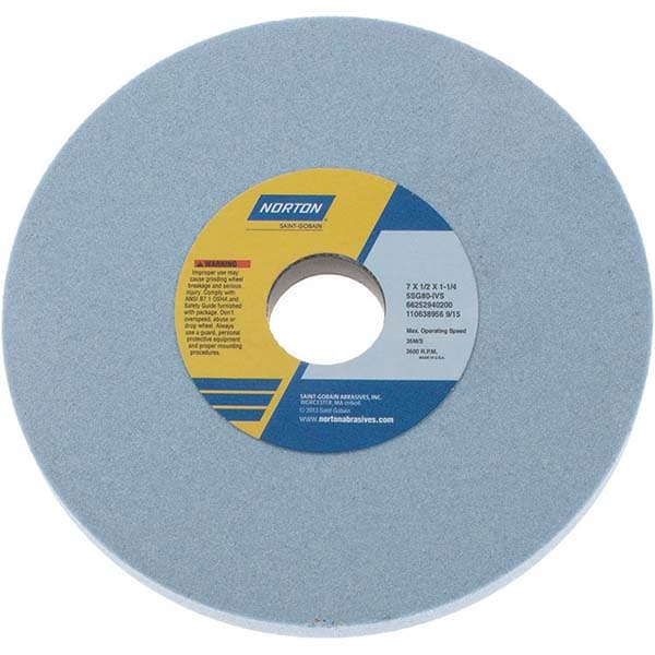 Surface Grinding Wheel: 7" Dia, 1/2" Thick, 1-1/4" Hole, 80 Grit, I Hardness