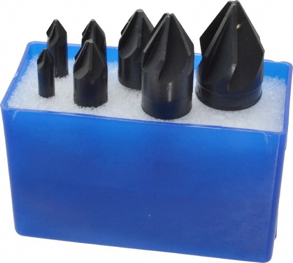 Countersink Set: 7 Pc, 1/4 to 1" Head Dia, 6 Flute, 60 ° Included Angle