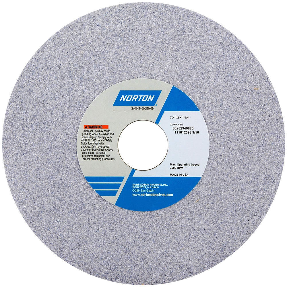 Surface Grinding Wheel: 7" Dia, 1/2" Thick, 1-1/4" Hole, 100 Grit, J Hardness