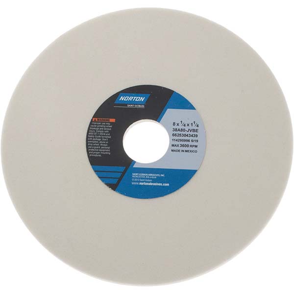 Surface Grinding Wheel: 8" Dia, 1/4" Thick, 1-1/4" Arbor, 80 Grit - Type 1, Aluminum Oxide, Vitrified Bond, Medium Grade