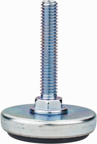 Studded Leveling Mount: 3/8-16 Thread - 300 lb Load Capacity, 2" Base Dia, Rubber Pad, Steel Stud