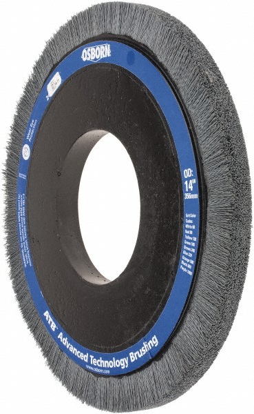 Osborn | ATB Wheel Brush: 14" Wheel Dia, 1" Face Width, 0.0220" Wire Dia, Crimped - 5-1/4" Hole, Nylon, 320 Grit | Part #0004067100