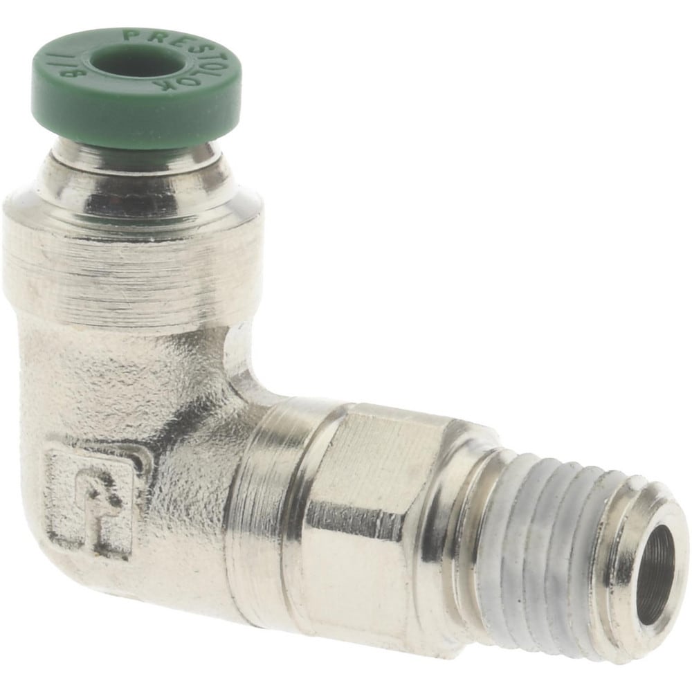 Push-to-Connect x MNPT & Tube to Male NPT Tube Fitting: Male Elbow, 1/16" Thread, 1/8" OD