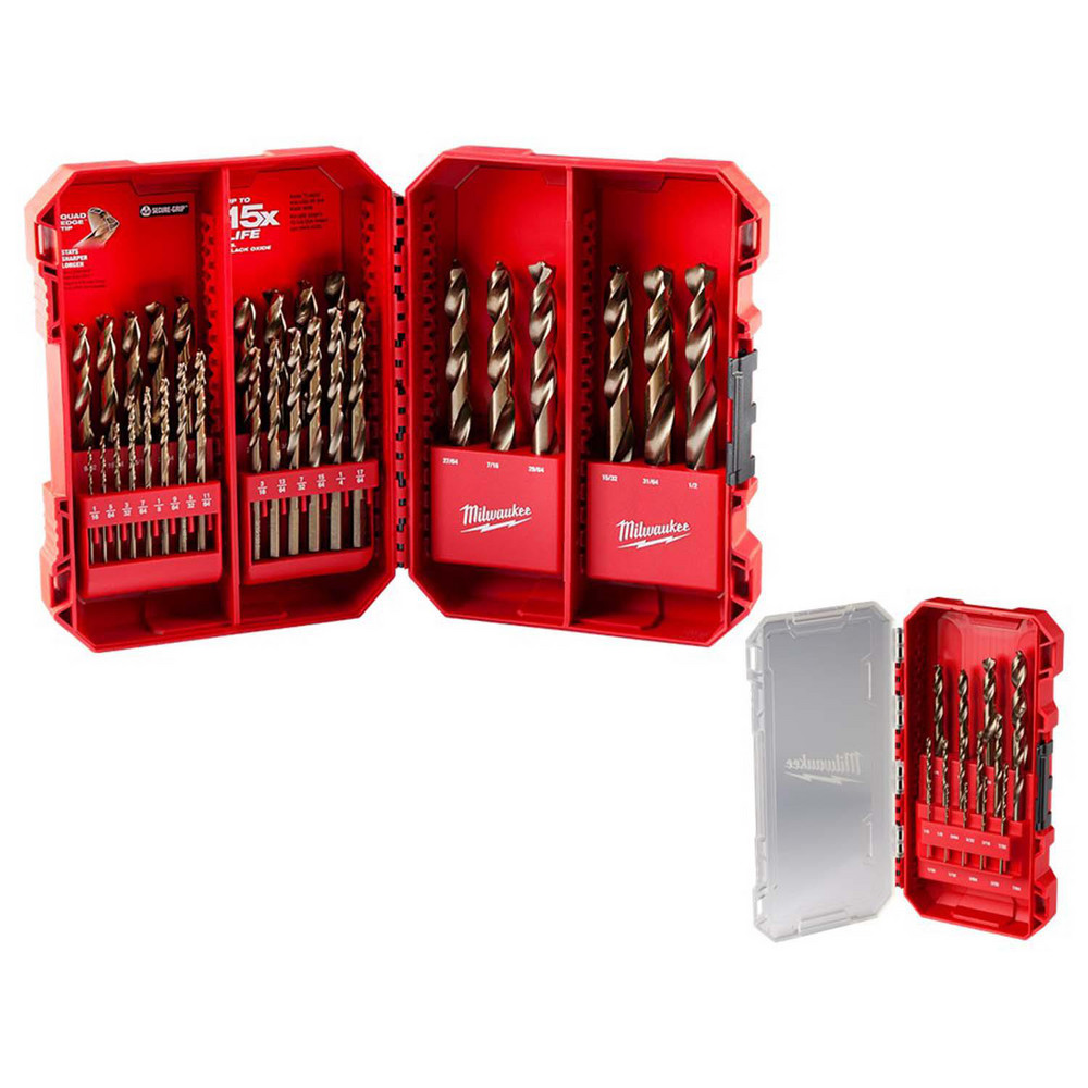 Drill Bit Sets; Drill Bit Set Type: Maintenance Length Drill Bits ; Number of Pieces: 34 ; Tool Material: Cobalt ; Coating/Finish: Bright/Uncoated ; Minimum Drill Bit Size (Frac Inch): 1/16 ; Maximum Drill Bit Size (Frac Inch): 1/2