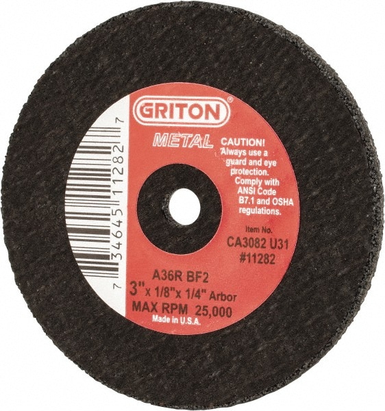 Cut-Off Wheel: 3" Dia, 1/8" Thick, 1/4" Hole, Aluminum Oxide