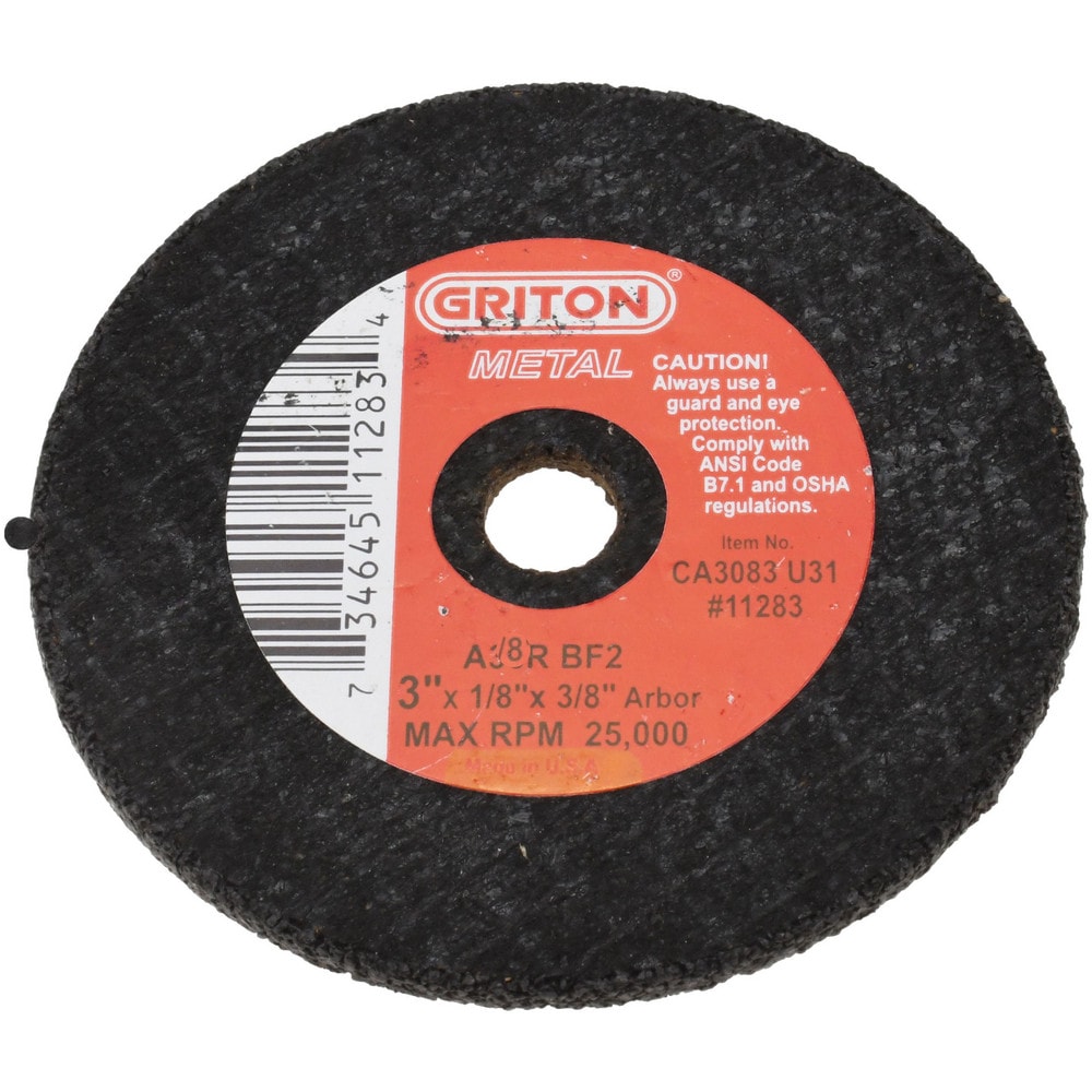 Cut-Off Wheel: 3" Dia, 1/8" Thick, 3/8" Hole, Aluminum Oxide