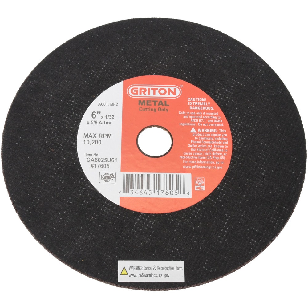 Cut-Off Wheel: 6" Dia, 1/32" Thick, 5/8" Hole, Aluminum Oxide