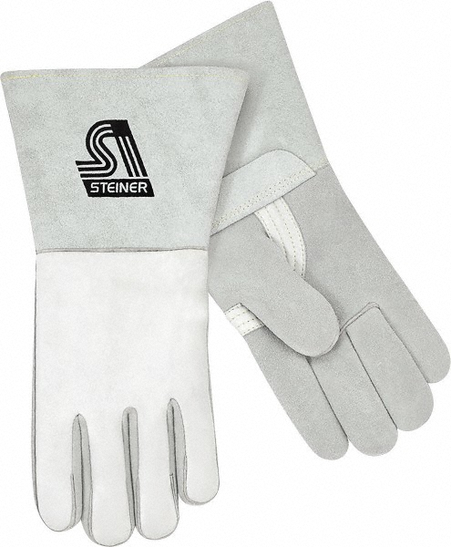 Welding Gloves: Steiner Size X-Large, Elkskin Leather, Pair, for Stick - Gray, 14" OAL