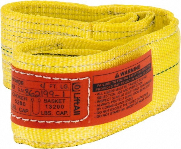 Lift-All EE2603DFX4 Eye & Eye Sling: 3" Wide, 4 Long, 6,500 lb Vertical, 5,280 lb Choker, 13,200 lb Basket, Polyester Image