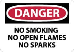 Accident Prevention Sign: Rectangle, "Danger, NO SMOKING NO OPEN FLAMES NO SPARKS"