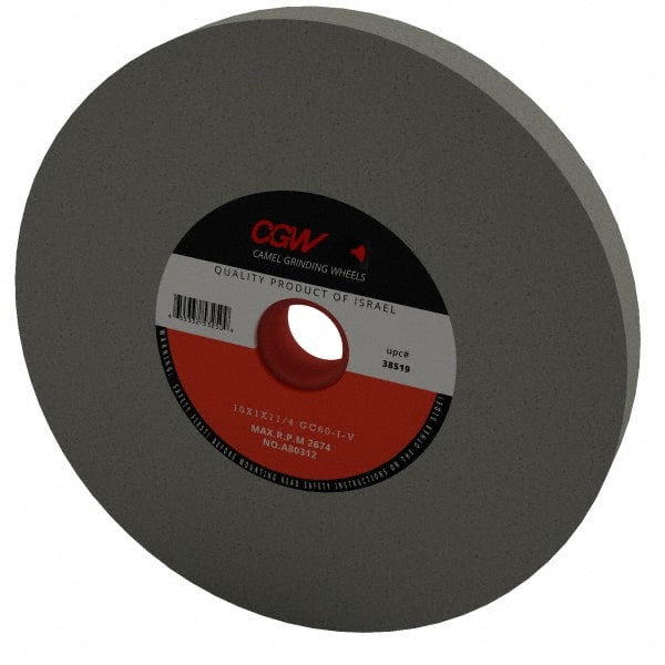 CGW Abrasives 38519 Bench & Pedestal Grinding Wheel: 10" Dia, 1" Thick, 1-1/4" Hole Dia, Silicon Carbide 