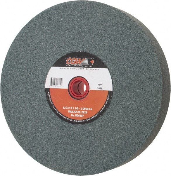 CGW Abrasives 38531 Bench & Pedestal Grinding Wheel: 12" Dia, 2" Thick, 1-1/4" Hole Dia, Silicon Carbide 