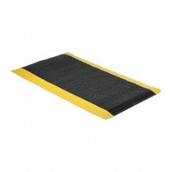 Anti-Fatigue Mat: 5' Long, 3' Wide, 15/16 Thick, Vinyl, Beveled Edges, Heavy-Duty - Diamond Plate Surface, Black & Yellow, for Dry Areas