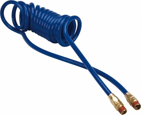 Coilhose Pneumatics PFE60254T Luftschlauch – 3/8 Zoll, 25 Fuß, Mit 2x 1/4 Zoll MPT Anschlüssen, Transparent Blau