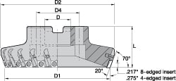 5" Cut Diam, 1-1/2" Arbor Hole, 0.232" Max Depth of Cut, 70° Indexable Chamfer & Angle Face Mill