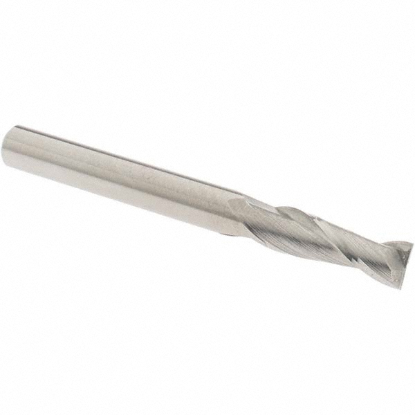 Square End Mill: 1/4" Dia, 3/4" LOC, 2 Flute, Solid Carbide - 2-1/2" OAL, 1/4" Shank Dia, 30 deg Helix, Bright/Uncoated Finish, Single End, Series 402