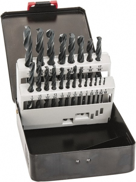 Drill Bit Set: Jobber Length Drill Bits, 21 Pc, 118 °, High Speed Steel