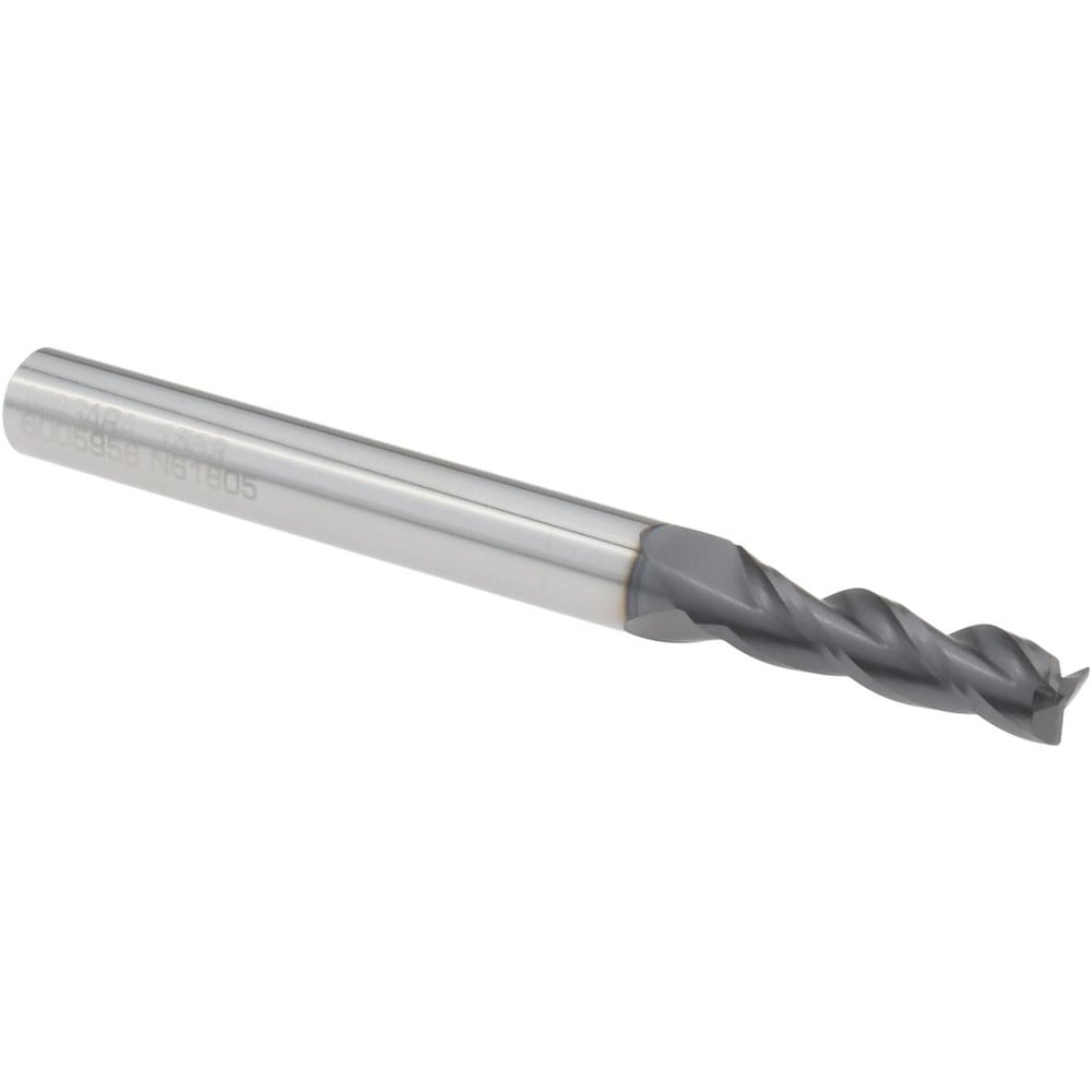 Corner Radius End Mill: 5/32" Dia, 9/16" LOC, 0.0100" Radius, 3 Flute, Solid Carbide