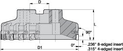 Kennametal 1024967 6" Cut Diam, 1-1/2" Arbor Hole Diam, 0.361" Max Depth, Indexable Square-Shoulder Face Mill Image