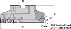 6" Cut Diam, 1-1/2" Arbor Hole Diam, 0.361" Max Depth, Indexable Square-Shoulder Face Mill