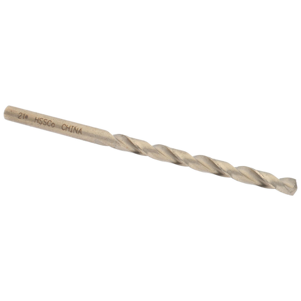 Interstate | Value Collection Jobber Length Drill Bit: #21 (0.1590) Dia, 135 deg, Cobalt - Straw Finish, 3-1/4" OAL, Right Hand Cut, Regular Spiral