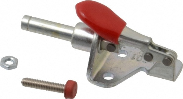 Standard Straight Line Action Clamp: 100 lb Load Capacity, 0.63" Plunger Travel, Flanged Base, Carbon Steel