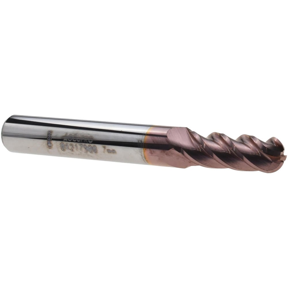 Ball End Mill: 0.2756" Dia, 0.748" LOC, 4 Flute, Solid Carbide